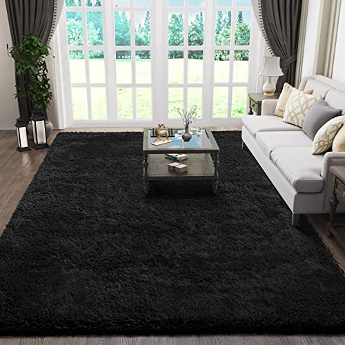 Ophanie 5x8 Black Rugs for Living Room, Fluffy Furry Shaggy Fuzzy Area Rug, Carpets for Bedroom Shag Plush Soft Large, Kids Home Decor Aesthetic