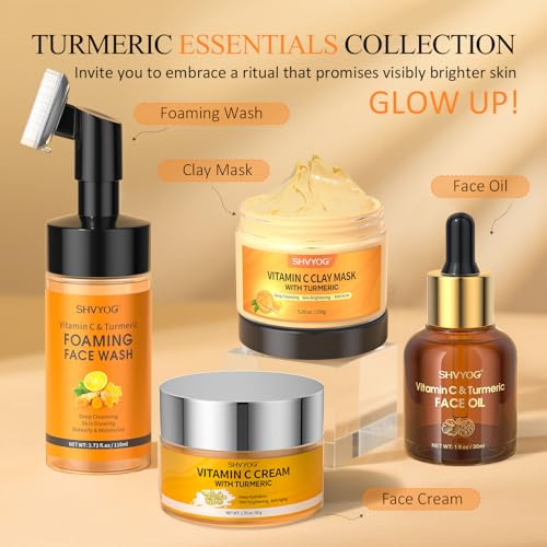 SHVYOG Vitamin C Turmeric Face Wash, Turmeric Foaming Facial Cleanser for Dark Spot, Uneven Skin Tone, Skin Cleansing, Moisturizing, Exfoliating Facial Cleanser with Brush,Unisex