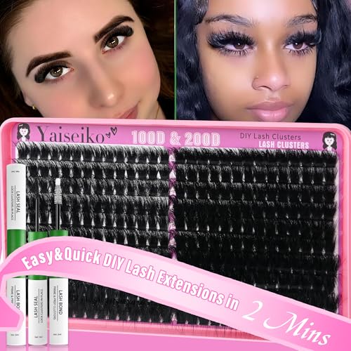 Yaiseiko 280PCS Lash Clusters Kit 12-25mm Volume Eyelash Extensions