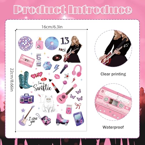Singer Music Glitter Temporary Tattoos, 6 Sheets