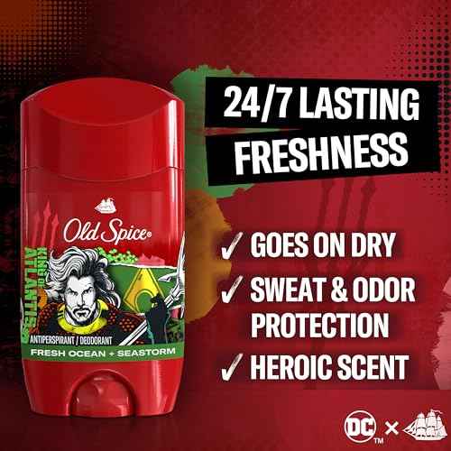 Old Spice Antiperspirant Deodorant for Men, 24/7 Freshness & Lasting Scent, 24/7 Long Lasting Sweat & Odor Protection, Smell Like a Hero, Aquaman, Fresh Ocean and Seastorm Scent, 2.6 oz