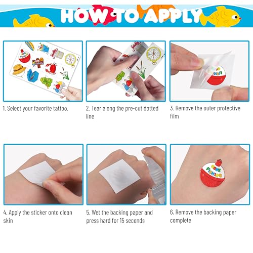 96 PCS Fishing Temporary Tattoos for Kids Party Favors