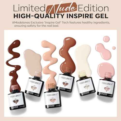 modelones Nude Gel Nail Polish Set -6 Colors Neutral Milky White Pink Brown Gel Polish Kit Skin Tones Soak Off Nail Kit Manicure DIY at Home Nail Art Salon Gift