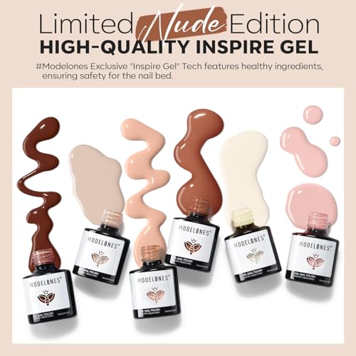Modelones Nude Pink Gel Nail Polish Set - 6 Neutral Shades, Natural Glow Variation