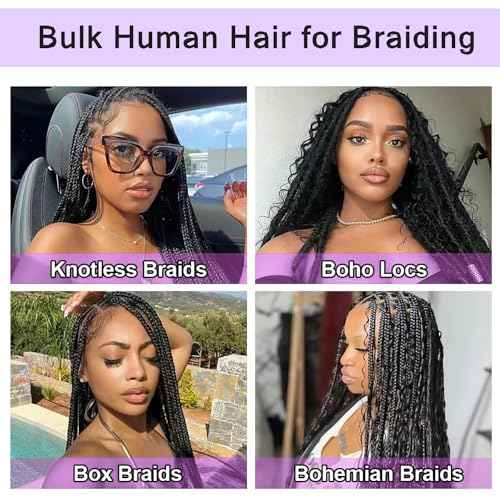 Deep Wave Bulk Human Hair for Boho Braids 100% Unprocessed Brazilian Virgin Human Hair Bulk 2 Bundles Micro Braiding 100g No Weft 26 inch