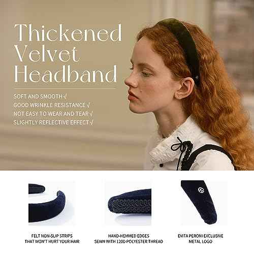EVITA PERONI Thick Green Velvet Wide Headband for Women Soft Headband No Slip Comfortable Wearing Fashion Hair Band