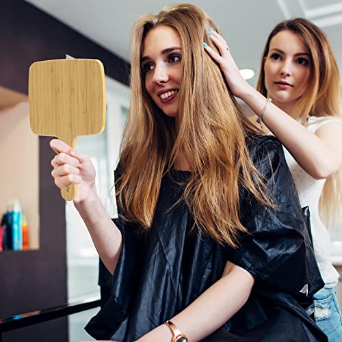 Natural Bamboo Hand Mirror with Handle - 6.9" x 9.9" Portable