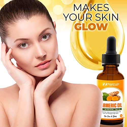 All Natural Turmeric Skin Brightening Oil for Dark Spots - Cleanses Skin, Fights Acne, Evens Tone, Heals Scars - Pure Handcrafted Turmeric Oil Skincare Made in the USA