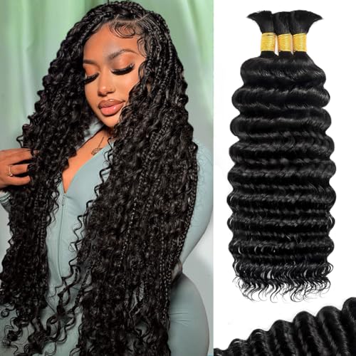 FONFUNY Human Braiding Hair 120g Boho Deep Wave 14 Inch Curly No Weft for Knotless & Bohemian Styles