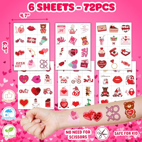 96-Piece Valentine Party Favors Set - Stamps & Tattoos