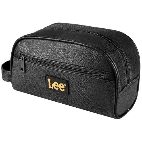 Lee Toiletry Bag for Men, PU Leather Travel Dopp Kit, Water-Resistant Men's Shaving Kit Bathroom Organizer, Gifts for Men