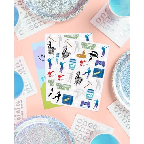 xo, Fetti Birthday Battle Gaming Temporary Tattoos - 50 Silver Foil Pcs | Video Game Accessory, Kids Party Favor, Fun Bday Activity