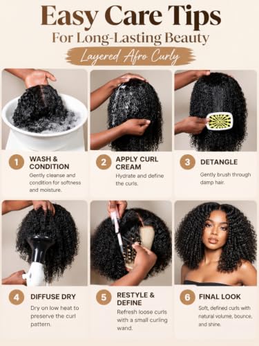 UNICE 16 Inch Afro Kinky Curly Human Hair Wig with 180% Density, Glueless 7x5 HD Lace Closure, Pre Plucked Bleached Knots, Beginner Friendly