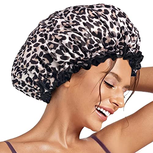 Aquior Reusable Waterproof Shower Cap - Leopard Print Large