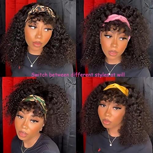 Punmasa Headband Wig Human Hair Deep Wave 12 Inches