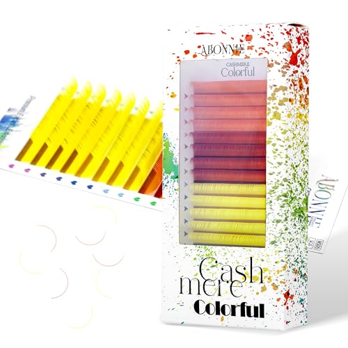 Colored Lash Extensions, 16 Rows Cashmere lash extensions, 0.07 D Curl 15mm Classic Lashes Extensions, Single Lash Extensions for Professional(0.07-D-Yellow Gradient 15mm£©