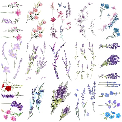 Temporary Tattoo Stickers - 15 Sheets Watercolor Floral