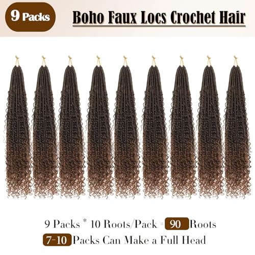 Boho Soft Locs Crochet Hair 30 Inch - 9 Packs Ombre Brown