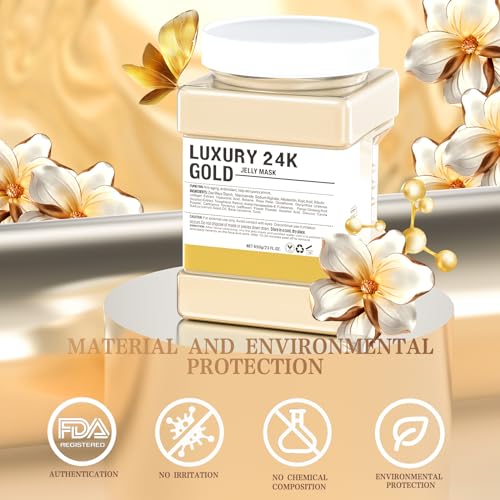 Truvenum Jelly Mask Powder for Facials,24K Gold Anti-Aging & Firming Jelly Face Mask Hydrating Brighten Professional Peel Off Hydro Face Mask Powder DIY Spa Salon 23 Fl Oz Jar