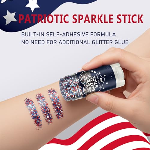 Patriotic Red White Blue Body Glitter Stick | 4th of July