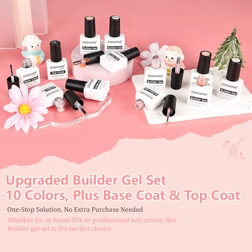 JODSONE 10 Colors Builder Nail Gel Set with Base & Top Coat - SET-09, No Wiping, Long-Lasting, UV LED Cured