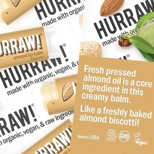 Hurraw! Almond Lip Balm, 2 Pack: Organic, Certified Vegan, Cruelty and Gluten Free. Non-GMO, 100% Natural Ingredients. Bee, Shea, Soy and Palm Free. Made in USA