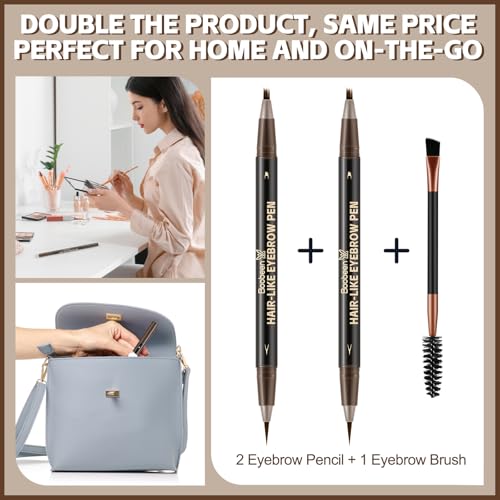 Boobeen 3-Pack Waterproof Eyebrow Pen & Eyeliner Dark Brown