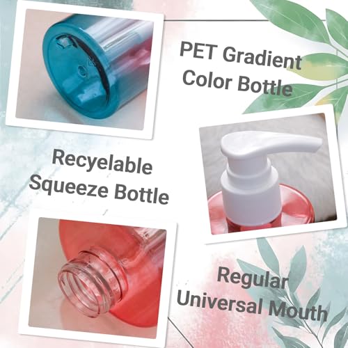 FOOCHY 24 Pack 6.8 oz Refillable Pump Bottles - Empty Clear Gradient Color Plastic Dispensers for Lotion, Shampoo, Soap & Cream