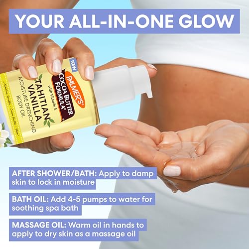 Palmer's Cocoa Butter Formula Glow & Hydrate Bundle, Moisture Drenching Tahitian Vanilla Body Cream (8.8 Oz) + Shimmer Body Oil (5.1 Fl Oz), Nourishes & Softens for Radiant, Glowing Skin