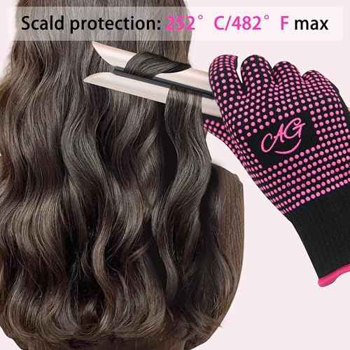 ANGENIL 2 PCS Heat Resistant Gloves with Silicone Bumps, Heat Gloves for Hot Hair Styling, Professional Heat Proof Glove Suitable for Flat Iron Hair Straightener, Curling Wand and Thermal Brush, Pink