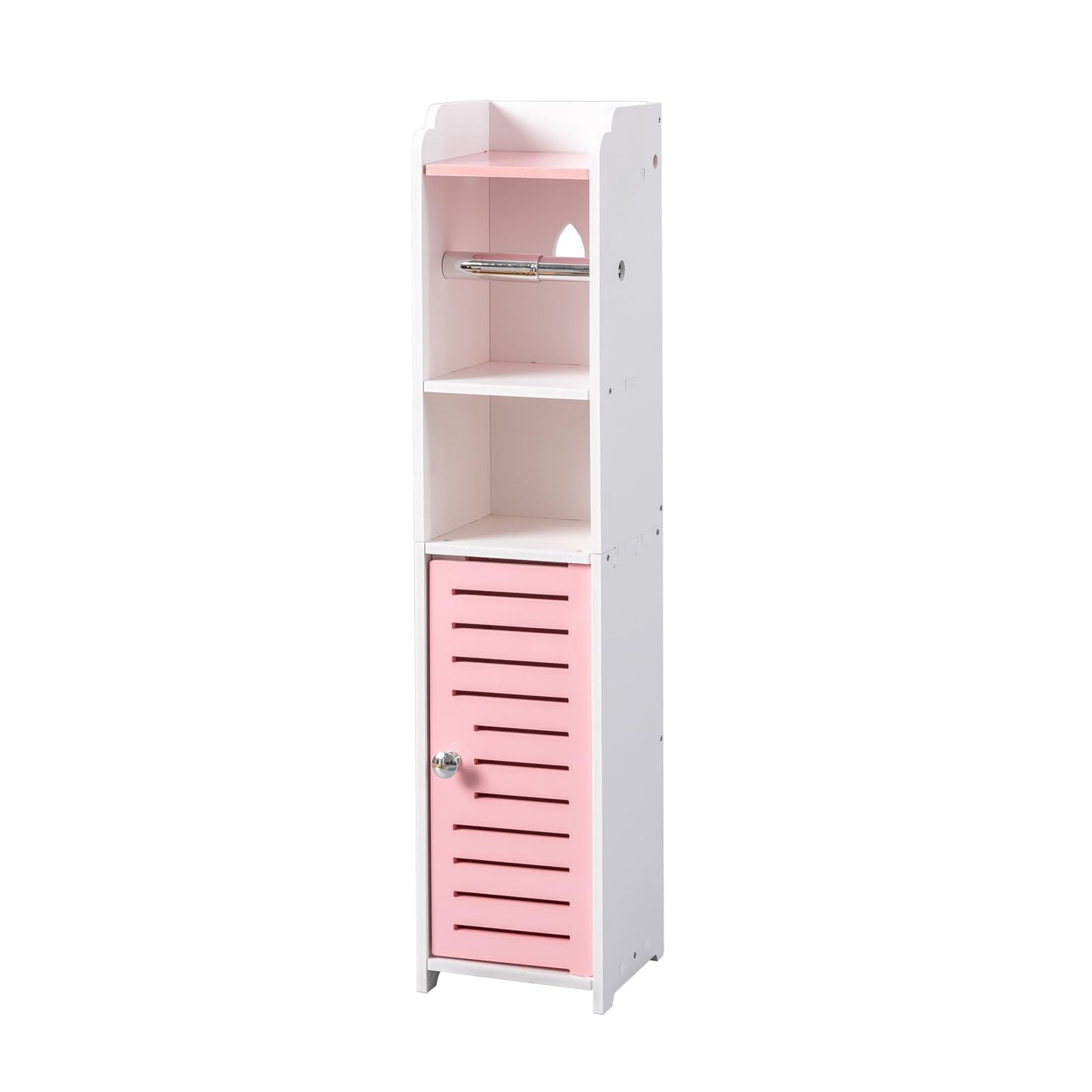 AOJEZOR Toilet Paper Holder Stand: Small Bathroom Storage Cabinet - Jelly Pink - White