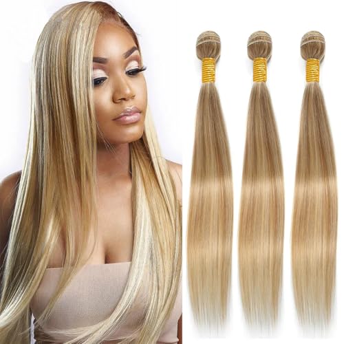 Honey Blonde Straight Human Hair Bundles 8-12 inch