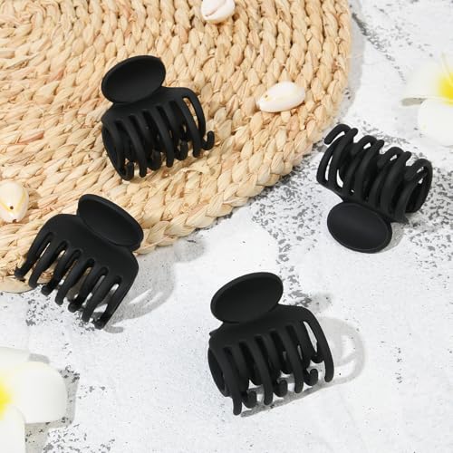 Small Claw Clips for Thin Hair, 4 Pack - Double Row Teeth, Matte Black