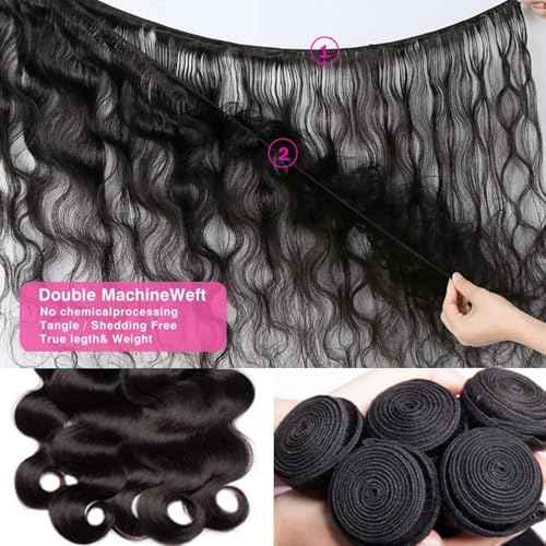 12A human Hair Bundles With Closure(20 22 24 26 + 18) Body Wave Bundles Human Hair With 4x4 Lace Closure Human Hair Brazilian Virgin Hair Weave Bundle With Closure Free Part