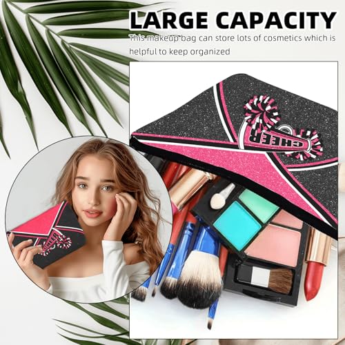 Cheerleader Makeup Bag Canvas Cosmetic Organizer RoseRed