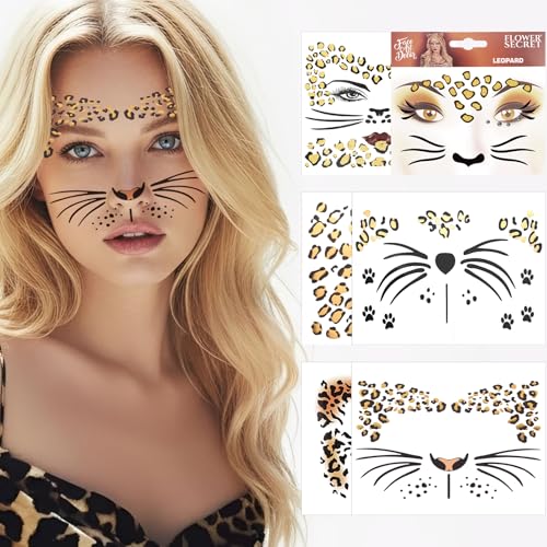 Cheetah Face Stickers Temporary Tattoos for Halloween Costume