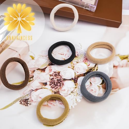 Kanprincess Nylon Hair Ties 100PCS No-Damage Soft Elastic Bands for Women, Brown White Mixed Color
