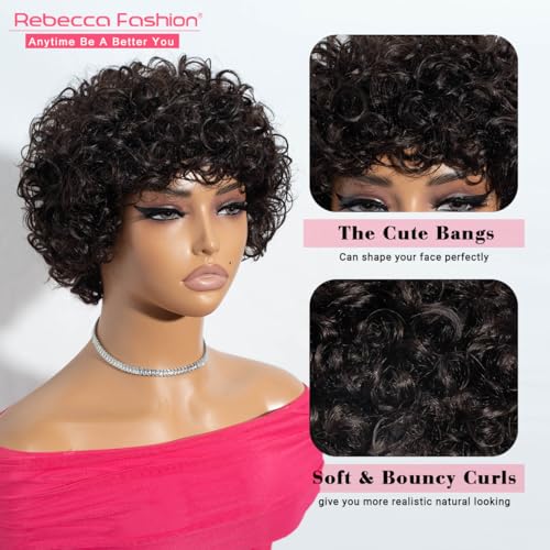 Short Curly Wig with Bangs for Black Women - 100% Human Hair