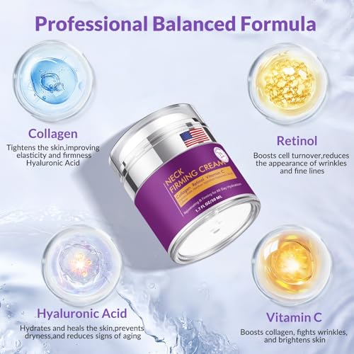 Neck Firming Cream, Wrinkle Cream for Women, Retinol Moisturizer with Collagen and Hyaluronic Acid for Neck, Face and D?collet?, 1.7?fl?oz.