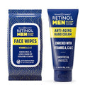 Retinol Men Anti- Aging Facial Wipes - Quickly cleanses Face from Sweat, Oil and Pore-Clogging Dirt without any heavy residue + Retinol Men Anti-Aging Hand Cream For Younger Looking Hands
