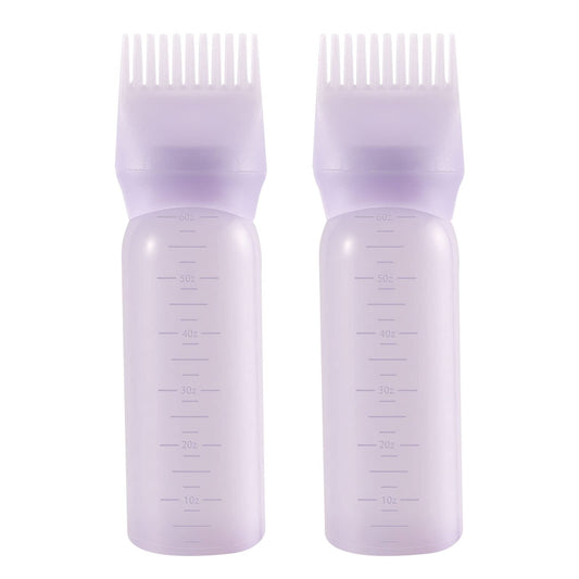 Root Comb Applicator Bottle, 6 Ounce, Oil Applicator for Hair Dye, Bottle Applicator Brush with Graduated Scale, Purple, 2 Pack