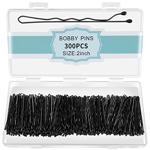 Black Bobby Pins 300 Pcs with Storage Box - 2 Inch Hair Pins for Women & Kids - Invisible Wavy Hair Clips