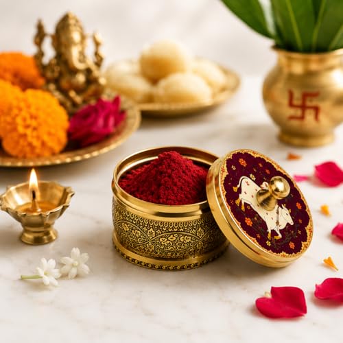 Maroon Sindoor Powder with Handcrafted Brass Box - Premium Quality