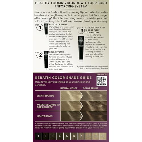 Schwarzkopf Keratin Blonde Hair Dye, 7.0 Dark Blonde, Professional Quality Permanent Hair Color, Bond Enforcing System Helps Prevent Breakage* Pre-Color Serum & Conditioner Included