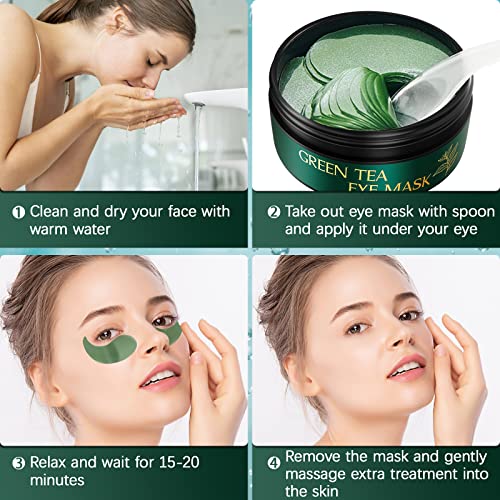Collagen Eye Masks with Green Tea, 60 Under Eye Patches for Dark Circles & Puffiness