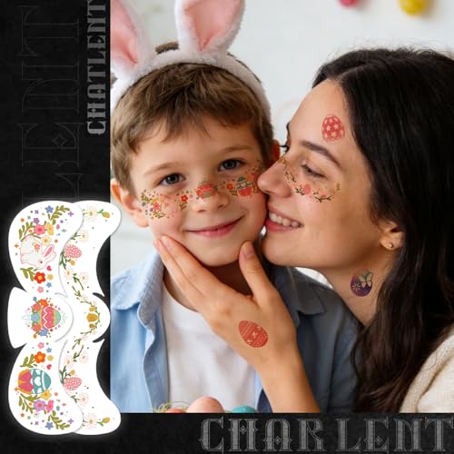 CHARLENT Glitter Easter Face Tattoos | 36 Freckles Patches