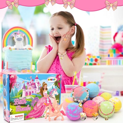 Bath Bombs for Kids with Surprise Inside Princess Toys Natural Bath Bombs Handmade Spa Organic Bubble Bath Bomb Bath Fizzy with Jewelry Set Girls Birthday Christmas Gift