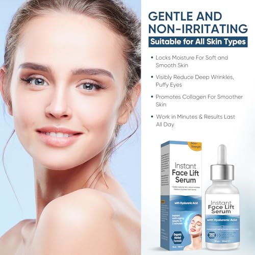Instant Face Lift Serum, 2 Minute Temporary Skin Tightening Serum with Hyaluronic Acid, Visibly Lift & Firm Sagging Skin for Face & Neck, 1 Fl Oz (Pack of 1)