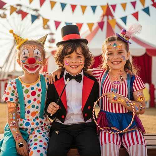 Circus Temporary Tattoos - Animal Clown Magical Circus Birthday Decorations Carnival Party Favors Supplies Gift Idea Holiday Festival For Boy Girls Carnival Party Decorations
