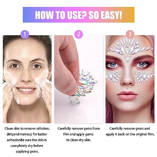 Mermaid Face Gems Stickers - 6 Sets Rainbow Rhinestone Jewels